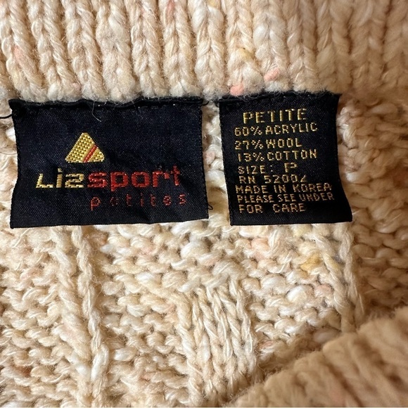 Lizsport women’s vintage Sweater Petite Beige Tan Collared Chunky Shoulder Pad - Picture 5 of 7